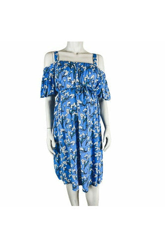 Off Shoulder Blue Floral Maternity Dress