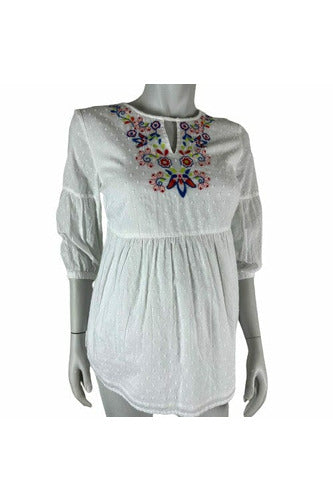 White Embroidered Maternity Top